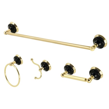 Kingston Brass BAK9112478PB Water Onyx 4-Piece Bathroom Accessory Set, Polished Brass BAK9112478PB